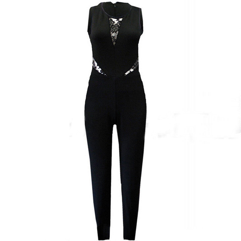 Bodycon Jumpsuits Womens Sleeveless Lace Patchwork Rompers Playsuits Black Pants Plus Size XS-4XL - CelebritystyleFashion.com.au online clothing shop australia