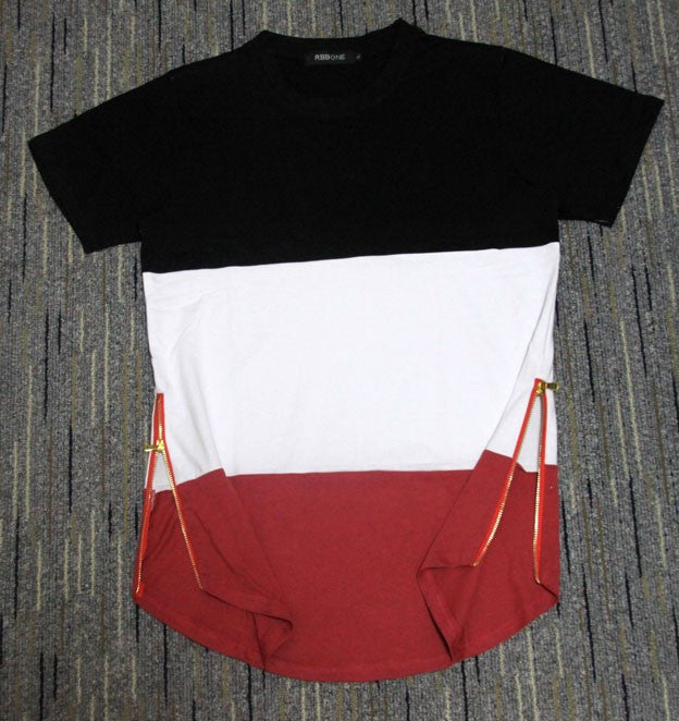 summer style mens t shirts white black red patchwork golden side zipper swag t shirt streetwear hip hop t shirts extended tees - CelebritystyleFashion.com.au online clothing shop australia