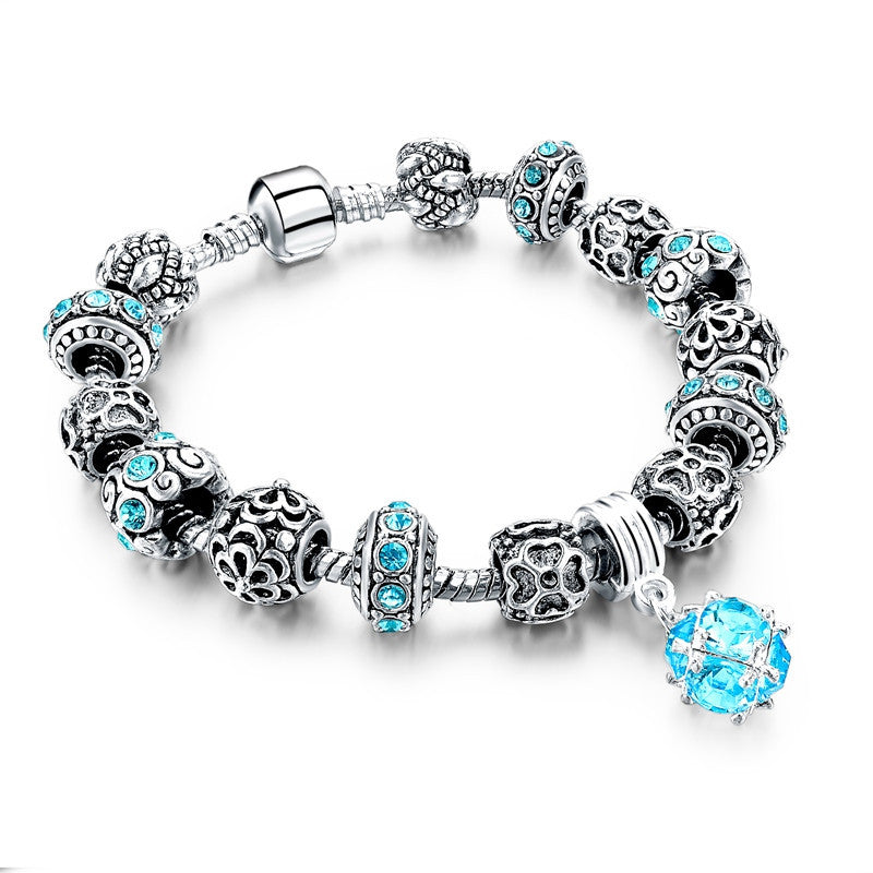 925 Silver Crystal Charm Bracelets for Women With Purple Murano Glass Beads bracelets & bangles Love DIY Jewelry Bracelet Femme - CelebritystyleFashion.com.au online clothing shop australia