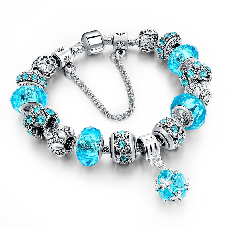 925 Silver Crystal Charm Bracelets for Women With Purple Murano Glass Beads bracelets & bangles Love DIY Jewelry Bracelet Femme - CelebritystyleFashion.com.au online clothing shop australia