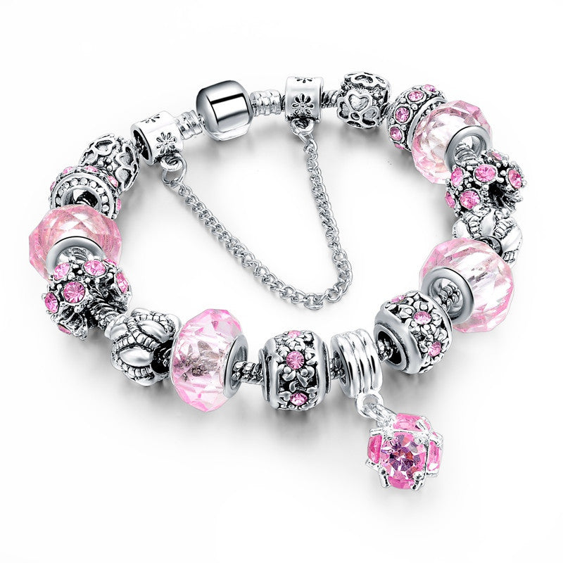 925 Silver Crystal Charm Bracelets for Women With Purple Murano Glass Beads bracelets & bangles Love DIY Jewelry Bracelet Femme - CelebritystyleFashion.com.au online clothing shop australia
