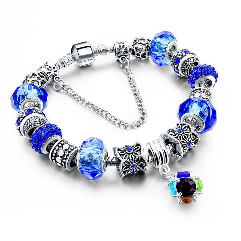 925 Silver Crystal Charm Bracelets for Women With Purple Murano Glass Beads bracelets & bangles Love DIY Jewelry Bracelet Femme - CelebritystyleFashion.com.au online clothing shop australia