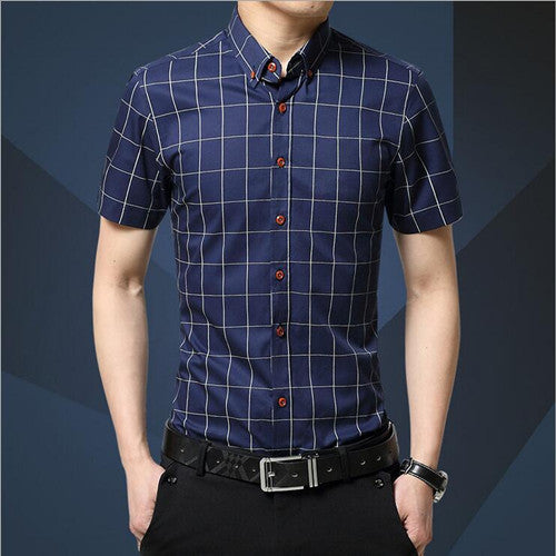 Casual Men Shirt New Plaid Short-sleeved Men's Shirts Slim Fit Cotton Fashion Social Chemise Homme 5XL MC0369 - CelebritystyleFashion.com.au online clothing shop australia