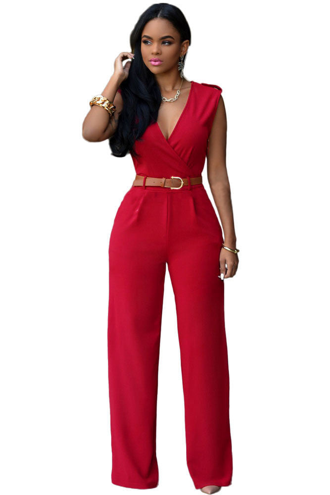 Rompers 6 Colors Women Jumpsuit V Neck Belt Embellished Jumpsuit LC64003 Plus Size S M L XL XXL - CelebritystyleFashion.com.au online clothing shop australia