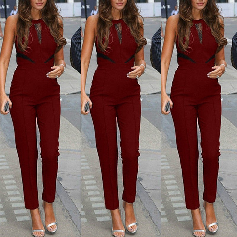 New Brand Bodycon Jumpsuits Fashion Womens Sleeveless Lace Patchwork Rompers Playsuits Black Wine Red Plus Size XS-4XL - CelebritystyleFashion.com.au online clothing shop australia