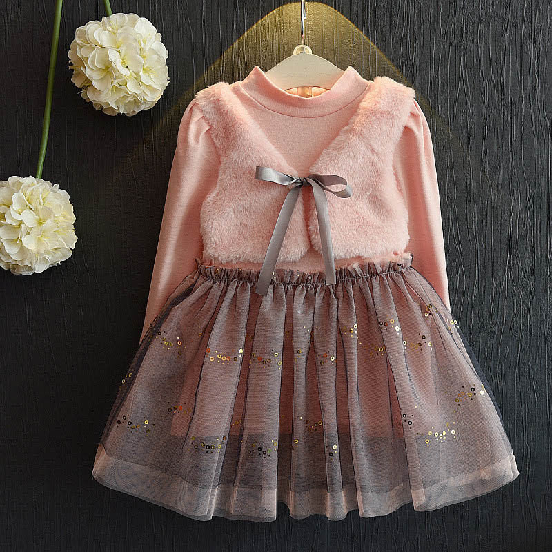 Girls Dress New Winter Dresses Children Clothing Princess Dress Pink Long Sleeve Wool Bow Design Girls Clothes - CelebritystyleFashion.com.au online clothing shop australia