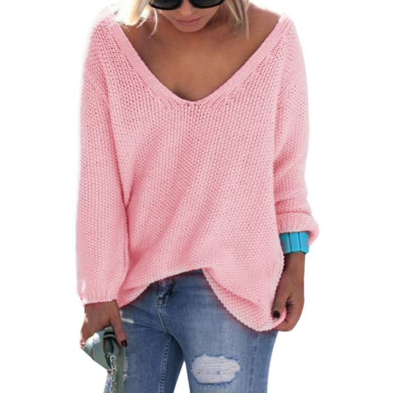 Womens Cute Elegant V Neck Loose Casual Knit Sweater Pullover Long Sleeve Spring Sweater Tops - CelebritystyleFashion.com.au online clothing shop australia