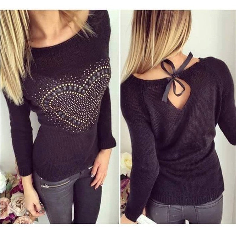 Fashion Women Spring Sweater Long Sleeve Heart Print O Neck Love Pattern Thin Casual Knitting Women Fall Pullover Sweater - CelebritystyleFashion.com.au online clothing shop australia