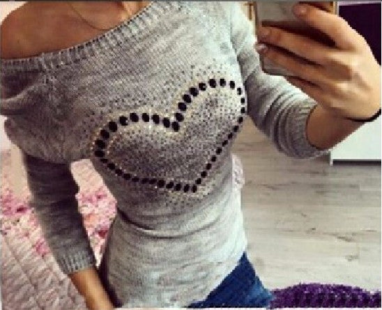 Fashion Women Spring Sweater Long Sleeve Heart Print O Neck Love Pattern Thin Casual Knitting Women Fall Pullover Sweater - CelebritystyleFashion.com.au online clothing shop australia