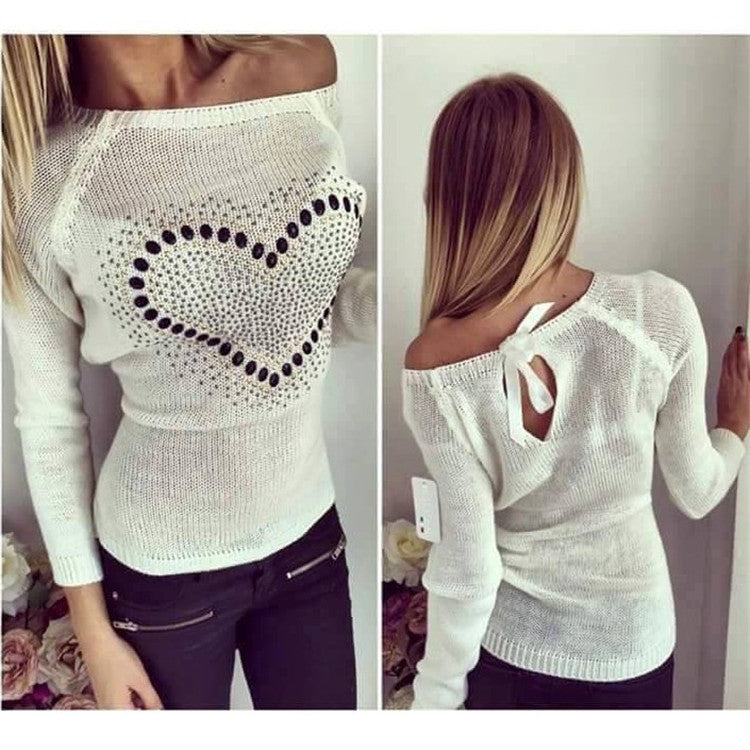 Fashion Women Spring Sweater Long Sleeve Heart Print O Neck Love Pattern Thin Casual Knitting Women Fall Pullover Sweater - CelebritystyleFashion.com.au online clothing shop australia