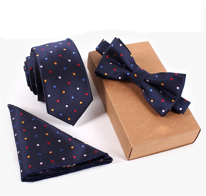 Polyester Silk Neckties & Handkerchief & Bow Tie Set 6cm Skinny Ties for Men Pocket Square Towel Bowtie Wedding Set - CelebritystyleFashion.com.au online clothing shop australia