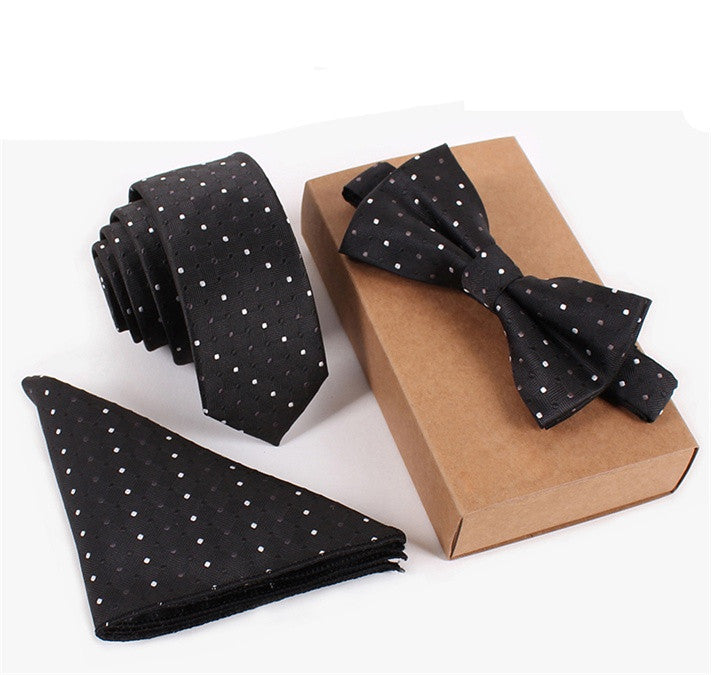 Polyester Silk Neckties & Handkerchief & Bow Tie Set 6cm Skinny Ties for Men Pocket Square Towel Bowtie Wedding Set - CelebritystyleFashion.com.au online clothing shop australia