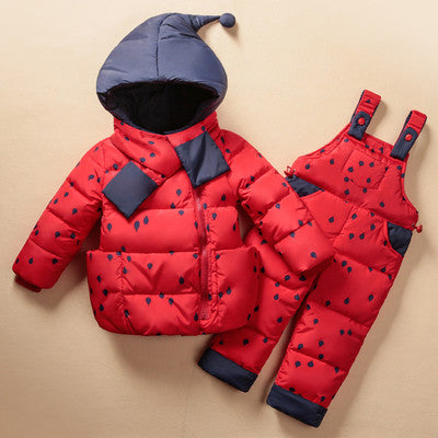 Winter Children's Clothing Set Kids Ski Suit Overalls Baby Girls Down Coat Warm Snowsuits Jackets+bib Pants 2pcs/set 0-5T - CelebritystyleFashion.com.au online clothing shop australia