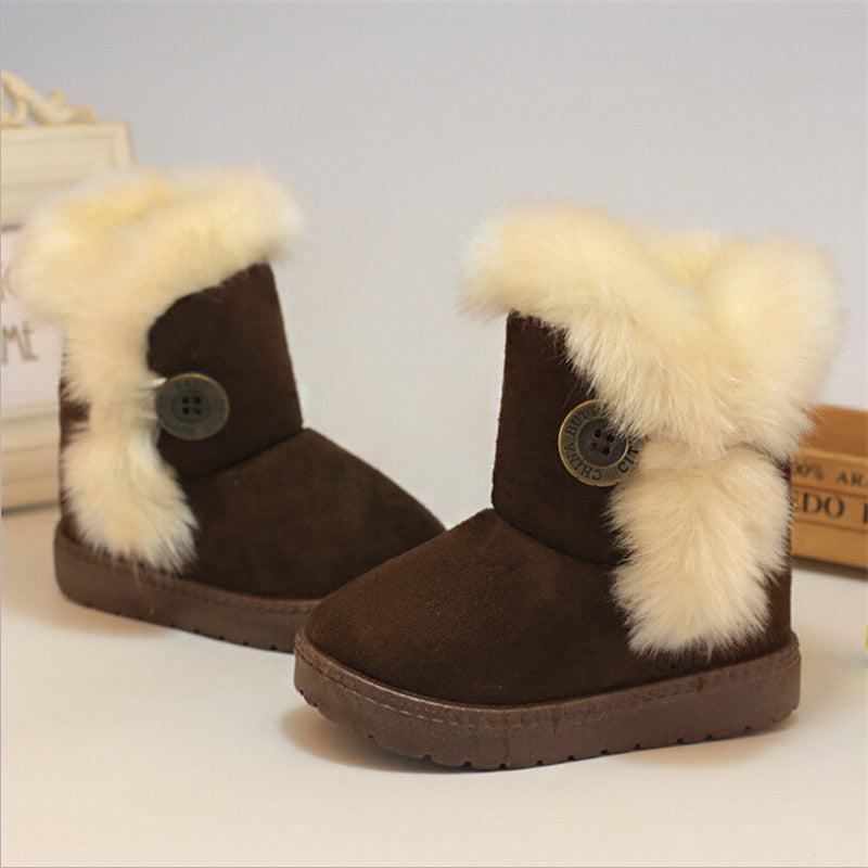 Winter Children's Boots Brown Plush Flat With shoes Baby Kids Boys Girls Boots cotton fabric Boot Warm Buckle Shoes 21-35 - CelebritystyleFashion.com.au online clothing shop australia