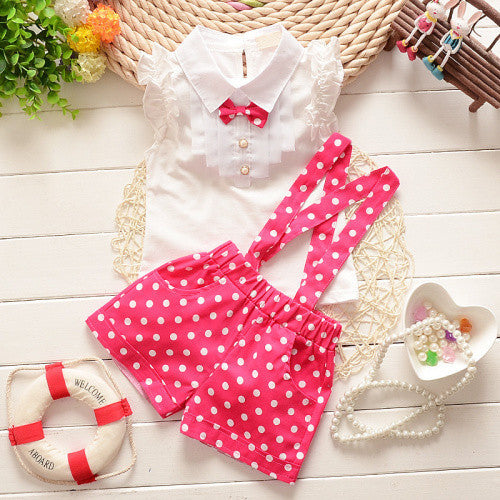 fashion bow t shirt+dot overalls two pieces baby toddler girl clothing clothes bodysuits new born cotton set - CelebritystyleFashion.com.au online clothing shop australia