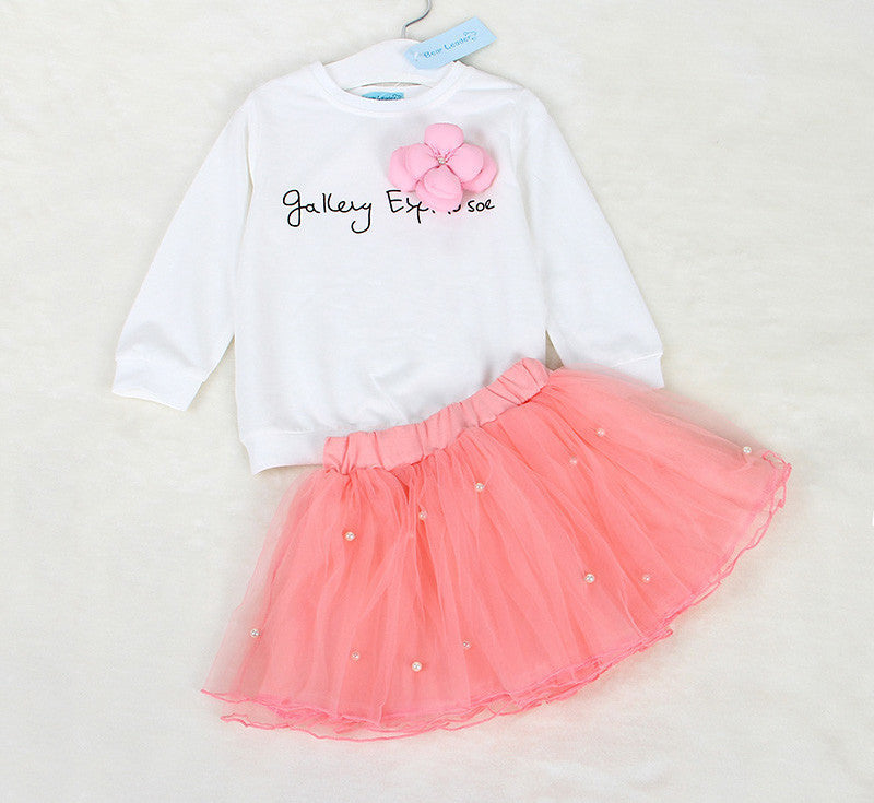 Lovely Girls White Tee Shirt and Pink Skirt With Rhinestone Clothes Set for Kids Girl Autmn Children Clothing Sets - CelebritystyleFashion.com.au online clothing shop australia