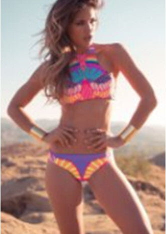 Sexy Aztec High neck cropped top swimsuit 2015 junior Bikini Brazilian Retro Print Biquini Bodycon Padded Halter Swimming Suit - CelebritystyleFashion.com.au online clothing shop australia
