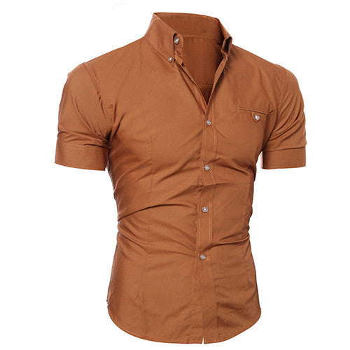 Men's Business Lapel Button Down Short Sleeve Top Blouse Casual Solid Shirt - CelebritystyleFashion.com.au online clothing shop australia