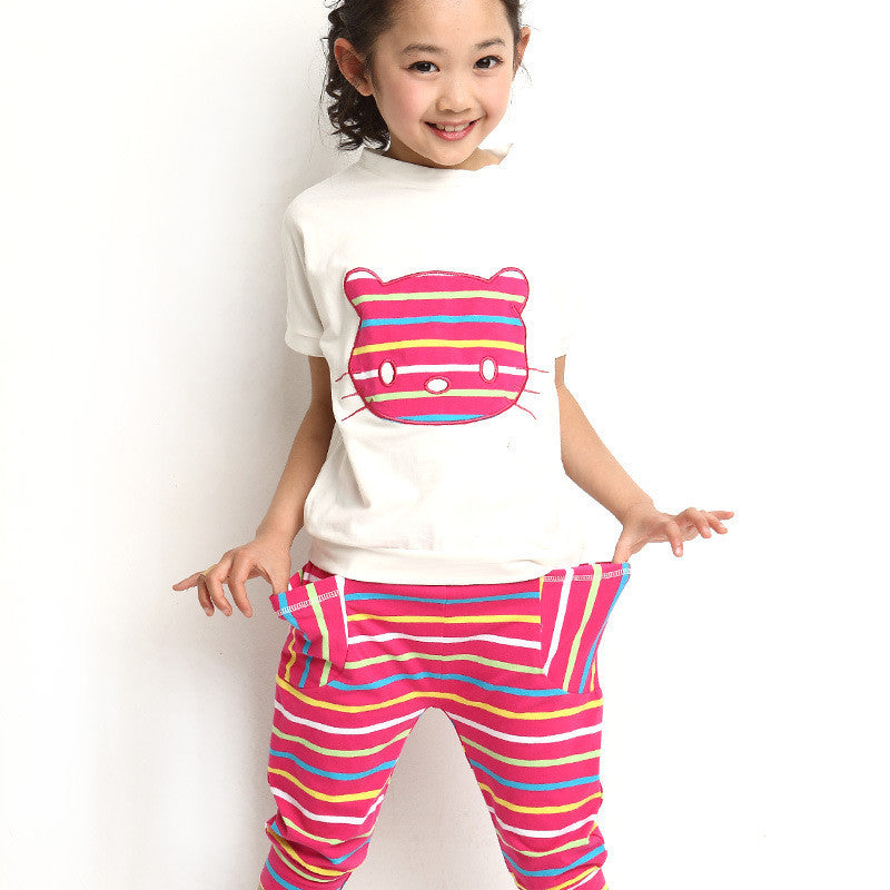 Girls Clothing Sets Kids Baby Girls Clothes Suit Children Short Sleeve Striped T-Shirt +Pants roupas infantil meninas - CelebritystyleFashion.com.au online clothing shop australia