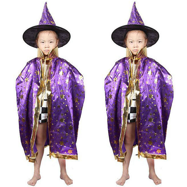 Boy Girl Kids Children Halloween Costumes Witch Wizard Cloak Gown Robe and Hat Cap Stars Fancy Cosplay for Children Boys Girls - CelebritystyleFashion.com.au online clothing shop australia