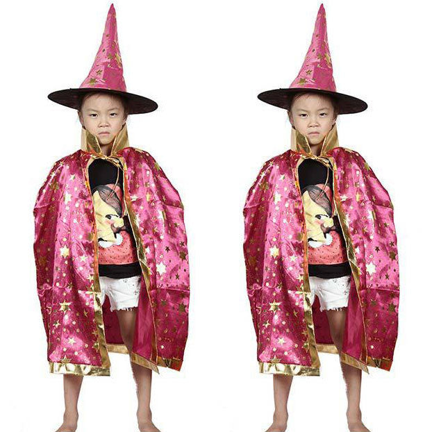 Boy Girl Kids Children Halloween Costumes Witch Wizard Cloak Gown Robe and Hat Cap Stars Fancy Cosplay for Children Boys Girls - CelebritystyleFashion.com.au online clothing shop australia