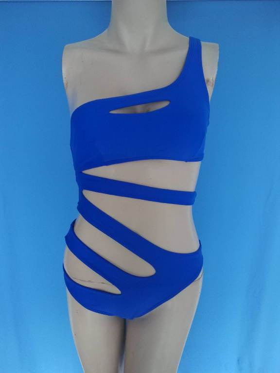 Sexy One Piece Swimsuit Bandage For Women Solid White and Blue One shoulder Cut Out Monokini Swimwear Bathing Suit bodysuit - CelebritystyleFashion.com.au online clothing shop australia