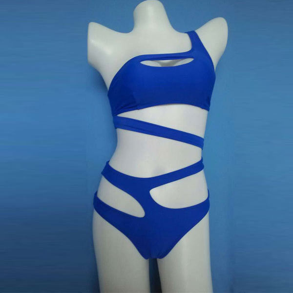 Sexy One Piece Swimsuit Bandage For Women Solid White and Blue One shoulder Cut Out Monokini Swimwear Bathing Suit bodysuit - CelebritystyleFashion.com.au online clothing shop australia