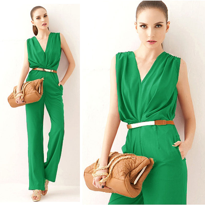 Fashion Women Sleeveless Maxi Overalls Belted Wide Leg Jumpsuit Plus Size macacao long pant Elegant Jumpsuits macacao - CelebritystyleFashion.com.au online clothing shop australia