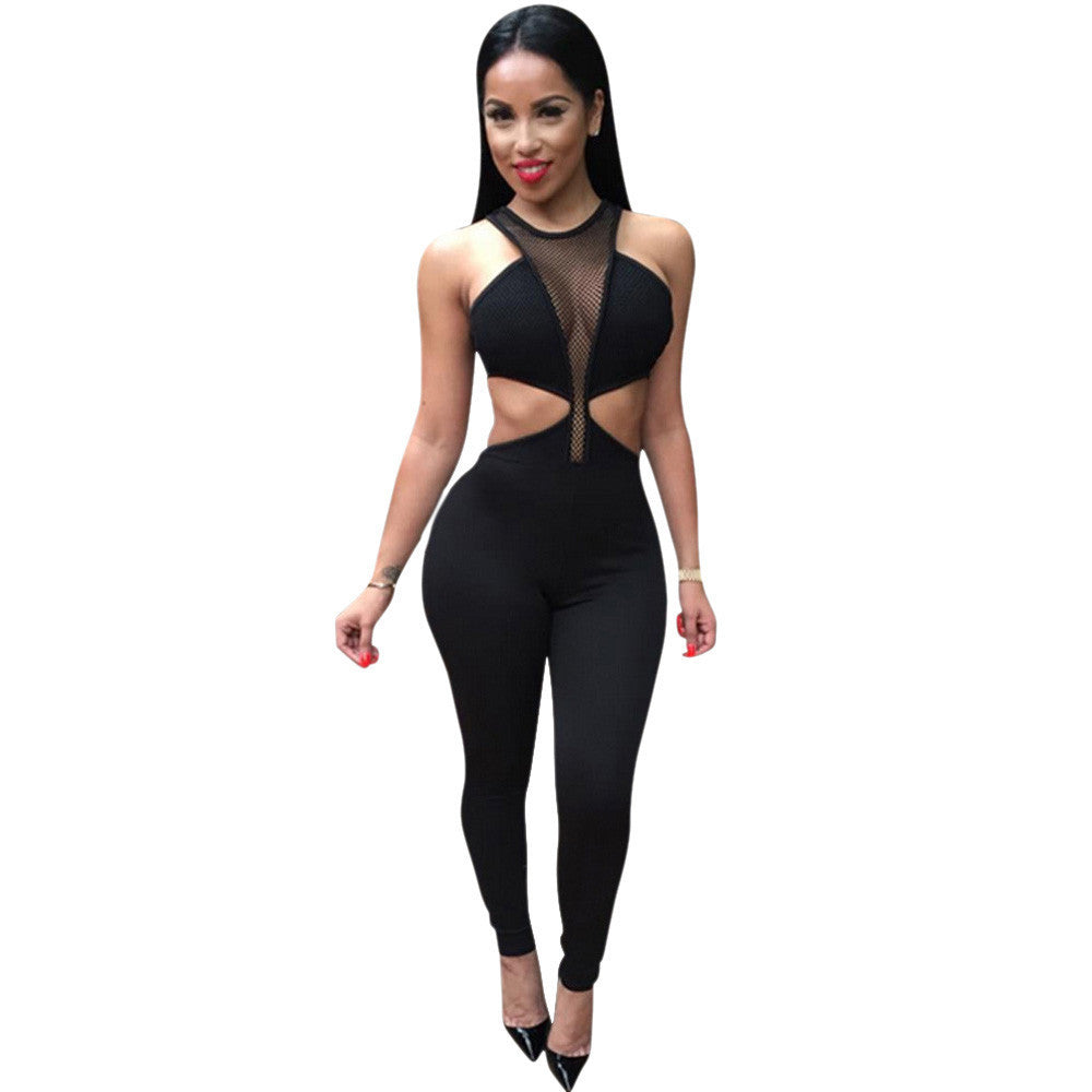 Jumpsuit Overalls Women Sexy Dew Waist Sleeveless Bodycon Bandage Party Long Bodysuit Overall Rompers - CelebritystyleFashion.com.au online clothing shop australia