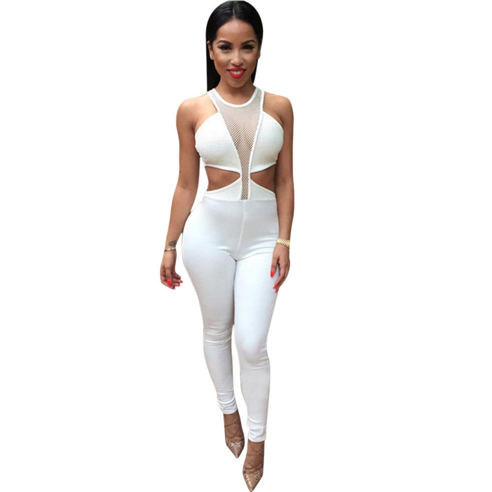 Jumpsuit Overalls Women Sexy Dew Waist Sleeveless Bodycon Bandage Party Long Bodysuit Overall Rompers - CelebritystyleFashion.com.au online clothing shop australia