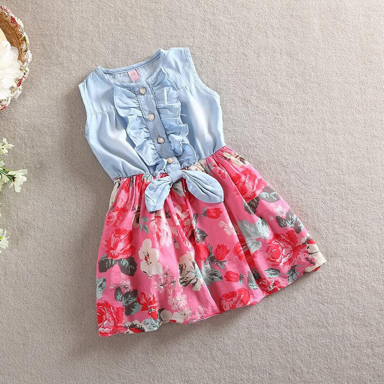 Belababy Baby Girl Dress Summer Children Sleeveless Christmas Girls Denim Floral Dresses Kids Princess Bowknot Flower Dress - CelebritystyleFashion.com.au online clothing shop australia