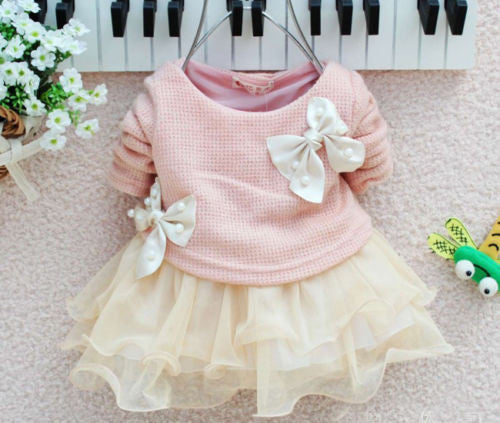 Baby Girl dress Long Sleeve Bow Infants Newborn Baby Clothes Pink Princess Tutu Dress - CelebritystyleFashion.com.au online clothing shop australia