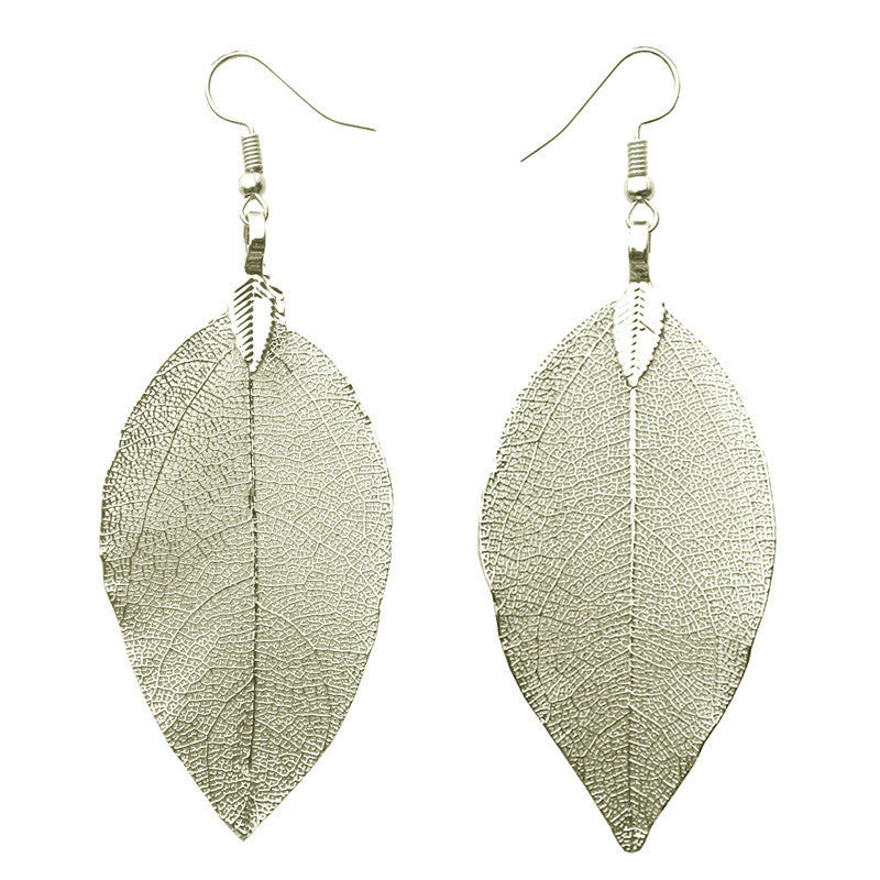 Fashion 18K Gold And Silver Plated Big Statement Long Drop Earrings Dipping Natural Real Leaf Earrings For Women - CelebritystyleFashion.com.au online clothing shop australia