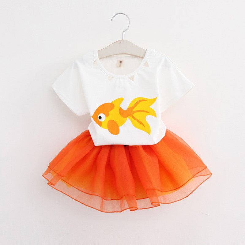 Keelorn Girls Dress Brand Kids Clothes White Cartoon Short Sleeve T-Shirt+Veil Dress 2Pcs baby girl clothes for 2-6Y - CelebritystyleFashion.com.au online clothing shop australia