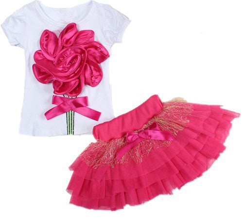 Casual clothing set 2 pieces T-shirts+short skirts with red flower outerwear and outdoor for girls new spring summer - CelebritystyleFashion.com.au online clothing shop australia