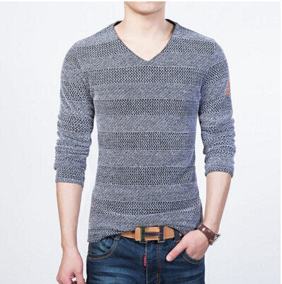 knitted male sweater korea spring long-sleeve pullover V neck knitwear stripe handsome men's clothes M-5XL - CelebritystyleFashion.com.au online clothing shop australia