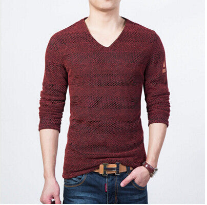 knitted male sweater korea spring long-sleeve pullover V neck knitwear stripe handsome men's clothes M-5XL - CelebritystyleFashion.com.au online clothing shop australia