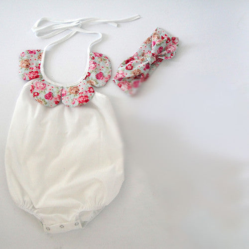 baby toddler summer boutiques baby girls vintage floral ruffle neck romper cloth with bow knot shorts headband - CelebritystyleFashion.com.au online clothing shop australia