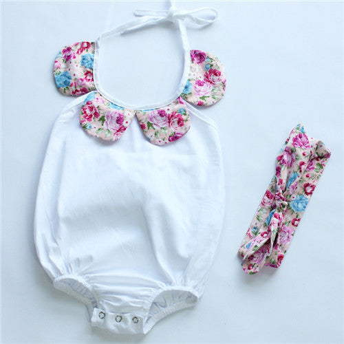 baby toddler summer boutiques baby girls vintage floral ruffle neck romper cloth with bow knot shorts headband - CelebritystyleFashion.com.au online clothing shop australia