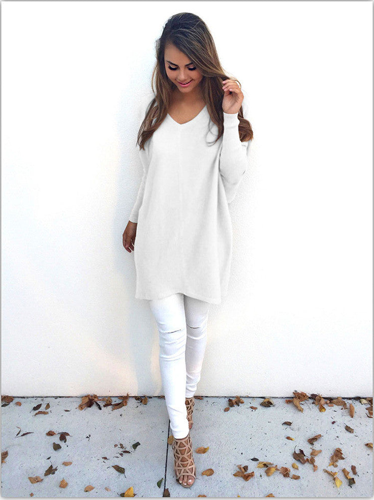 Autumn Winter Sweater Women Pullovers Knitted Casual Cashmere Sweaters V-Neck Loose Pullover Long Sleeve Jumpers - CelebritystyleFashion.com.au online clothing shop australia