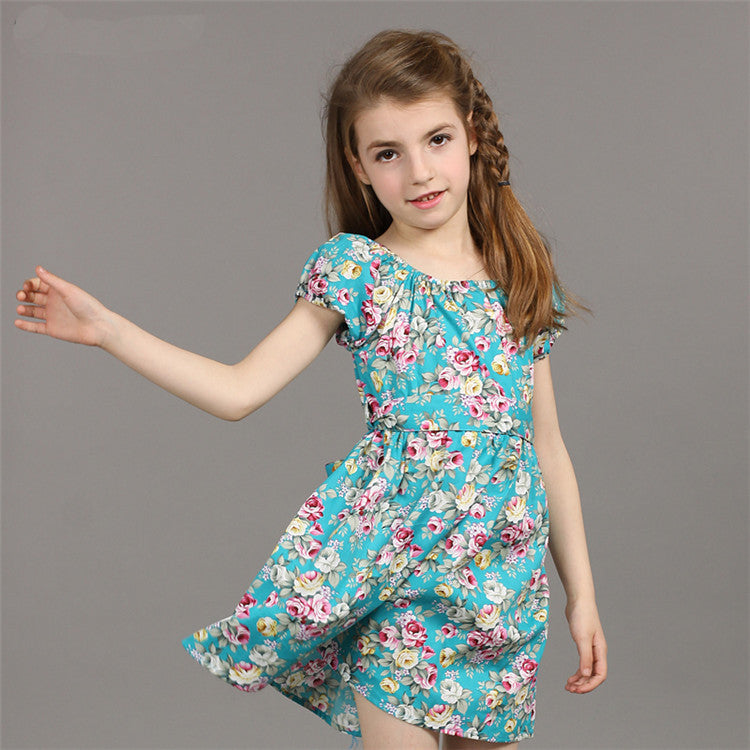 European style 4-14T dress children spring dresses 100% cotton print flower dress for girl children sleeveless dresses KU535 - CelebritystyleFashion.com.au online clothing shop australia