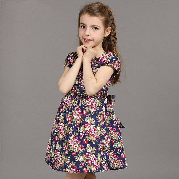 European style 4-14T dress children spring dresses 100% cotton print flower dress for girl children sleeveless dresses KU535 - CelebritystyleFashion.com.au online clothing shop australia