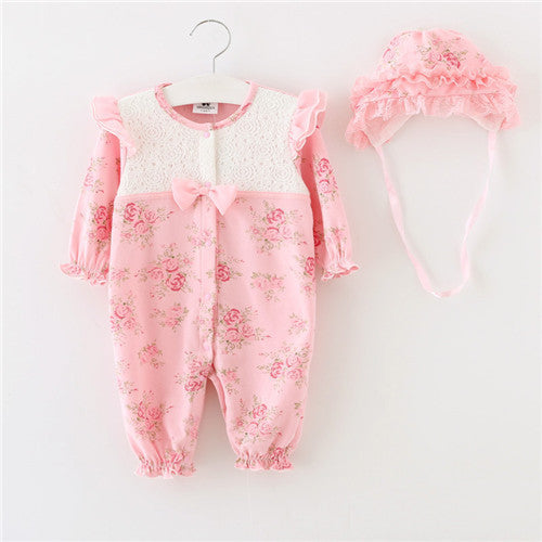 Newborn Princess Style Baby Girl Clothes Kids Birthday Dress Girls Lace Rompers+Hats Baby Clothing Sets Infant Jumpsuit - CelebritystyleFashion.com.au online clothing shop australia