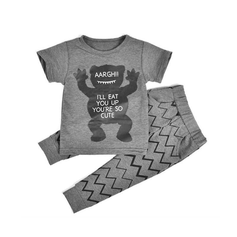 Cartoon Kids Clothes Cotton Baby Clothing Sets Little Monsters Short Sleeve 2pcs Baby Boys Clothes Children Clothing - CelebritystyleFashion.com.au online clothing shop australia