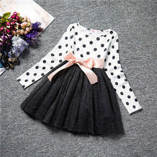 Fashion Mini Dress For Girl Long Sleeve Bow-Knot Princess Girls Dresses Polka Dot Bow Print Girls Dress Casual Baby Clothes - CelebritystyleFashion.com.au online clothing shop australia