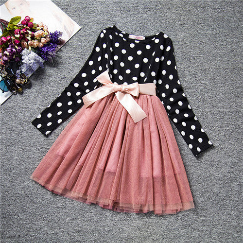 Fashion Mini Dress For Girl Long Sleeve Bow-Knot Princess Girls Dresses Polka Dot Bow Print Girls Dress Casual Baby Clothes - CelebritystyleFashion.com.au online clothing shop australia