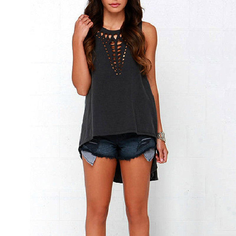 New Sexy Women Lady Girl Plus Size Hollow Sleeveless Swallowtail Shirt Casual Vest Blouse Tank Tops Gift - CelebritystyleFashion.com.au online clothing shop australia