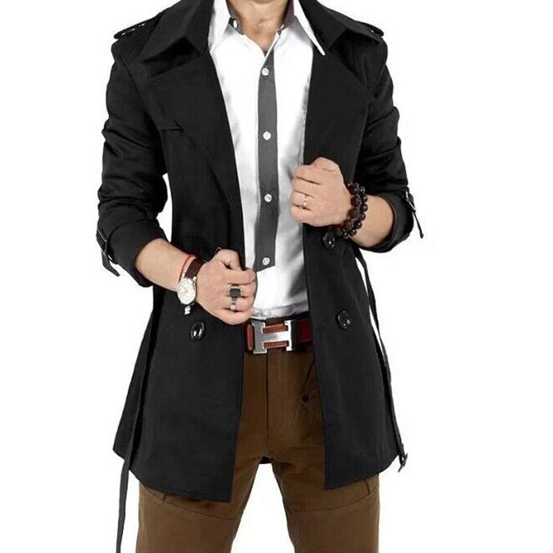 Trench Coat Men Classic Men's Double Breasted Trench Coat Masculino Mens Clothing Long Jackets & Coats British Style Overcoat - CelebritystyleFashion.com.au online clothing shop australia