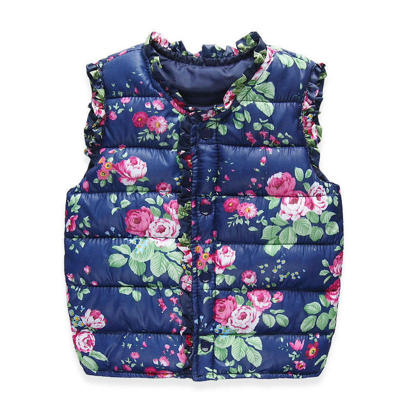 New Winter Children Vest Floral Printed Girls Waistcoat 2-7 Years Kids Warm Down Coat Children Clothing Baby Girl Vest Outerwear - CelebritystyleFashion.com.au online clothing shop australia