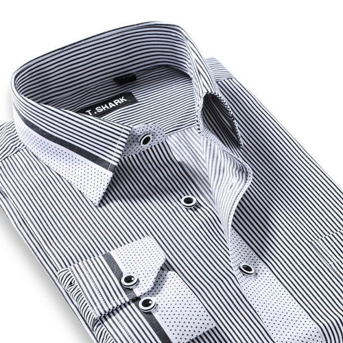Men's Long Sleeve Light Blue/white Vertical Stripe Dress Shirt Regular-Fit Classic Turn-down Collar Business Formal Shirt - CelebritystyleFashion.com.au online clothing shop australia